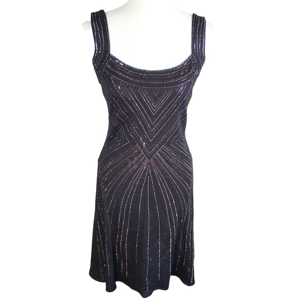 St John Evening Dress Womens Size 4 Black Sequin Sleeveless Cocktail Wedding